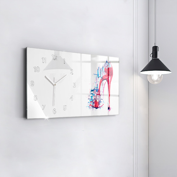 Glass wall clock rectangular Red heel