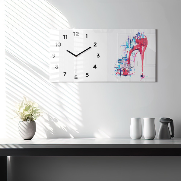 Glass wall clock rectangular Red heel