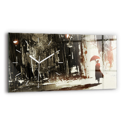 Glass wall clock rectangular Woman on a rainy night