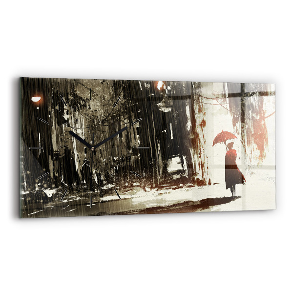 Glass wall clock rectangular Woman on a rainy night
