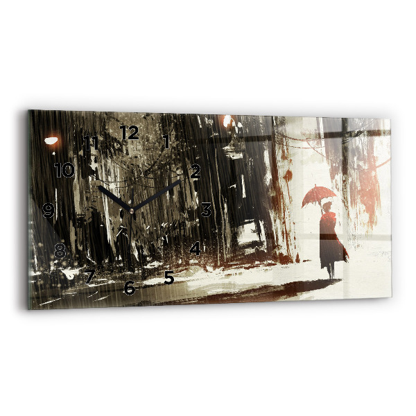 Glass wall clock rectangular Woman on a rainy night