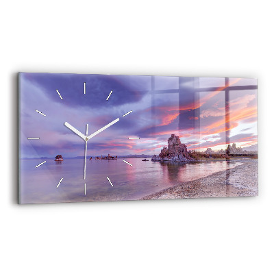 Glass wall clock rectangular California Sunrise
