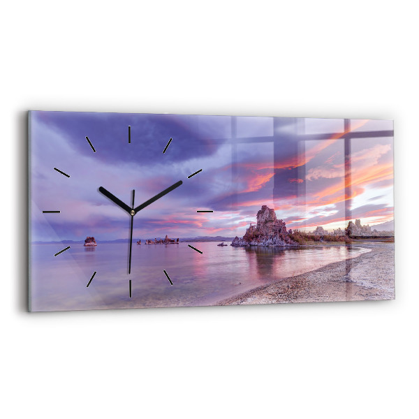 Glass wall clock rectangular California Sunrise