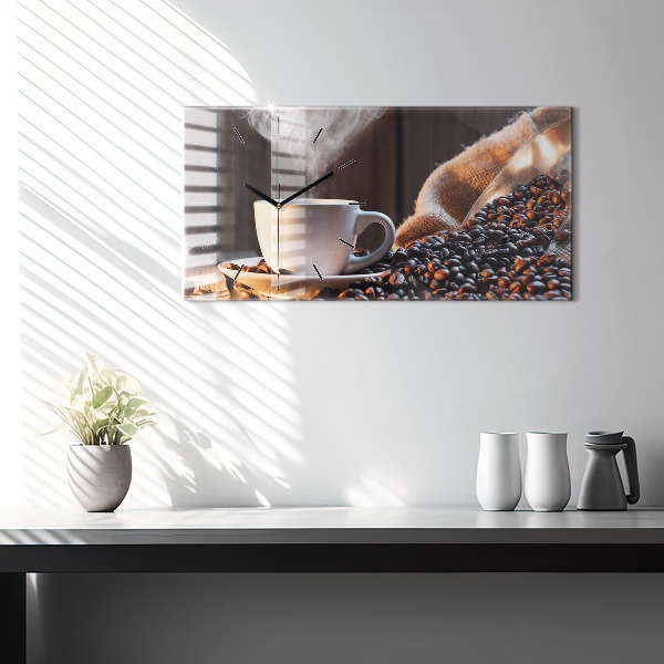 Glass wall clock rectangular A cup of coffee
