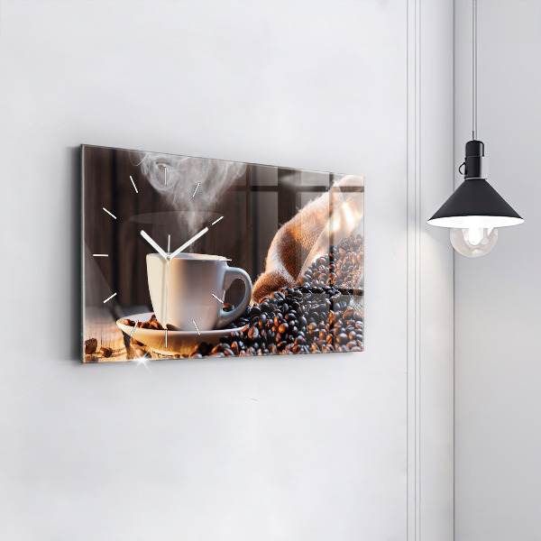 Glass wall clock rectangular A cup of coffee
