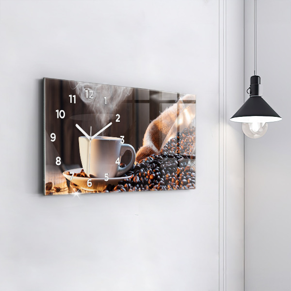 Glass wall clock rectangular A cup of coffee