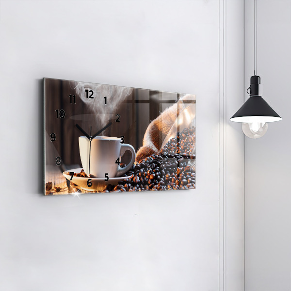 Glass wall clock rectangular A cup of coffee