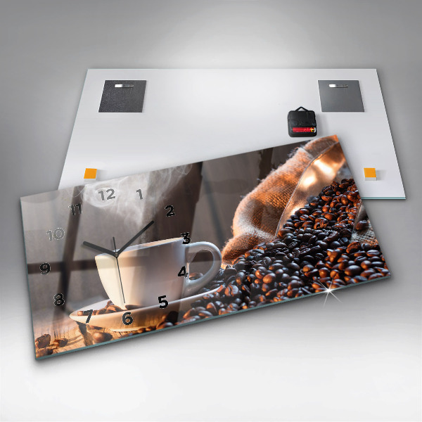 Glass wall clock rectangular A cup of coffee