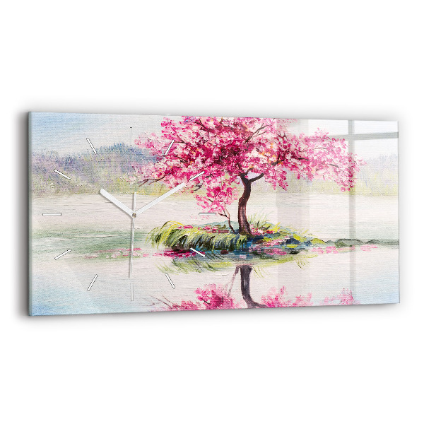 Glass wall clock rectangular Tree Mosaic