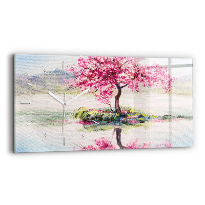 Glass wall clock rectangular Tree Mosaic