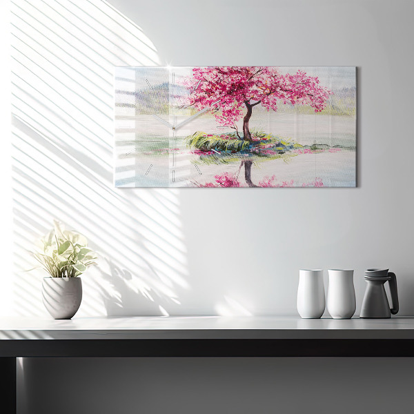 Glass wall clock rectangular Tree Mosaic