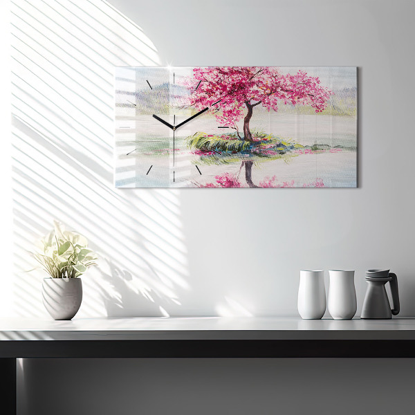 Glass wall clock rectangular Tree Mosaic