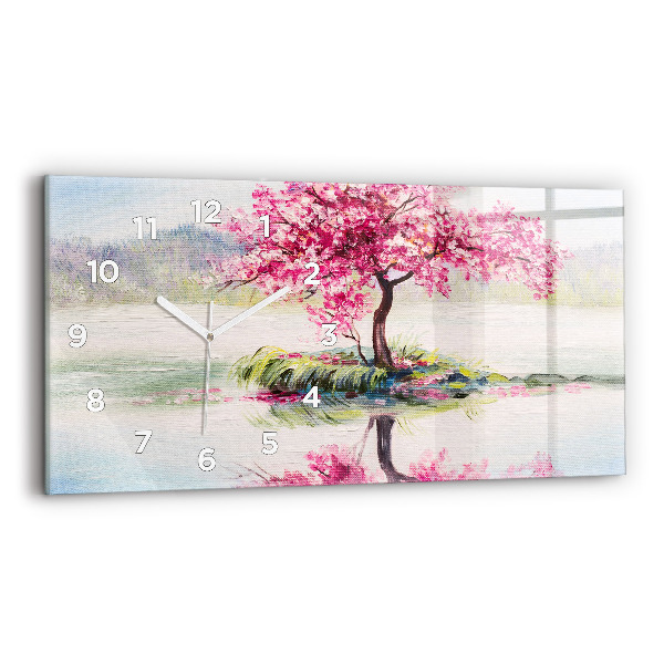 Glass wall clock rectangular Tree Mosaic