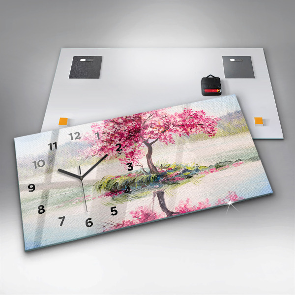 Glass wall clock rectangular Tree Mosaic