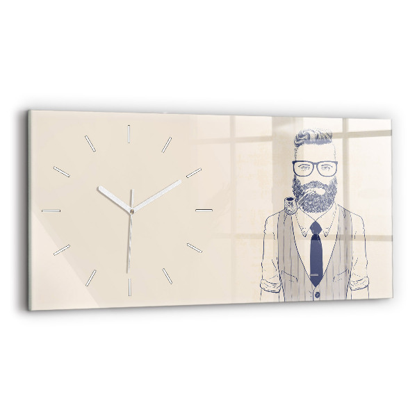 Glass wall clock rectangular Man with a beard and a pipe