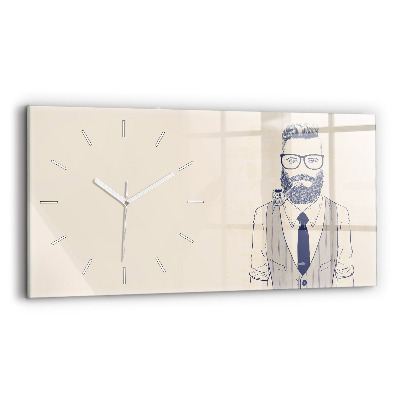 Glass wall clock rectangular Man with a beard and a pipe