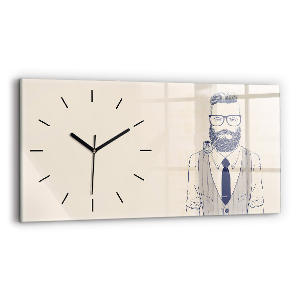 Glass wall clock rectangular Man with a beard and a pipe