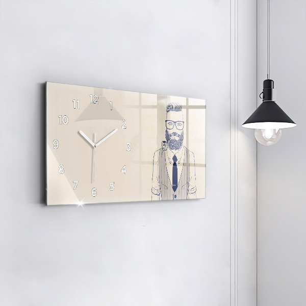 Glass wall clock rectangular Man with a beard and a pipe