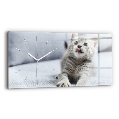 Glass wall clock rectangular Cat on the couch