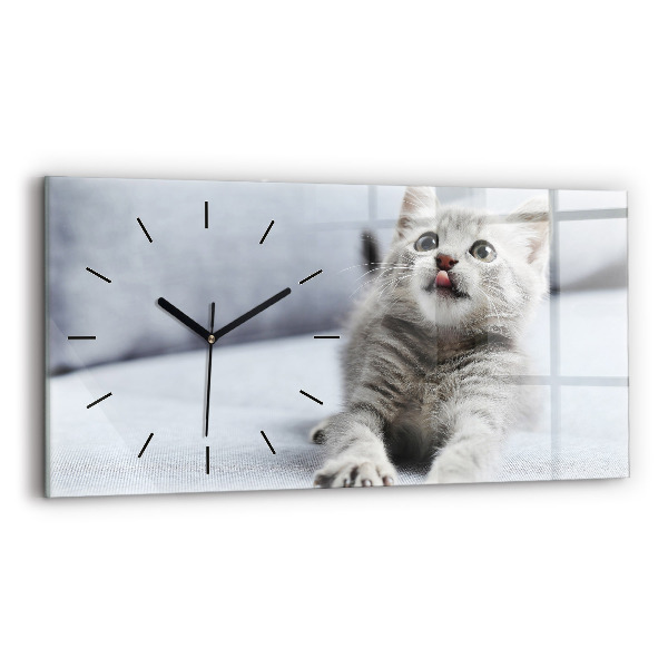 Glass wall clock rectangular Cat on the couch