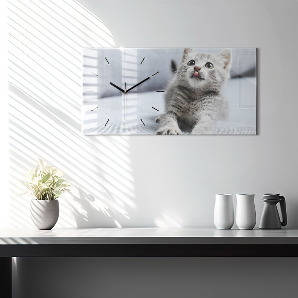 Glass wall clock rectangular Cat on the couch