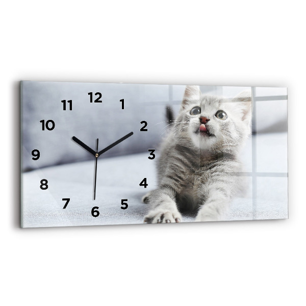 Glass wall clock rectangular Cat on the couch