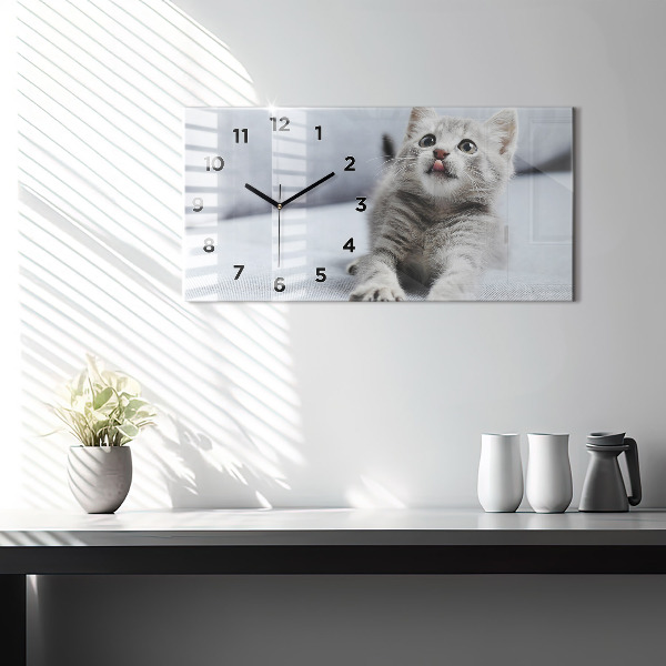 Glass wall clock rectangular Cat on the couch