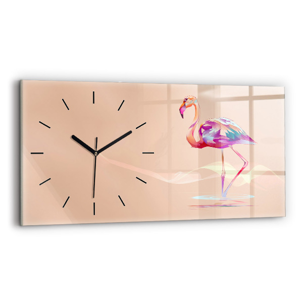 Glass wall clock rectangular Flamingo illustration