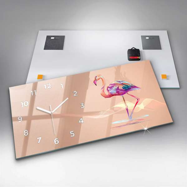 Glass wall clock rectangular Flamingo illustration