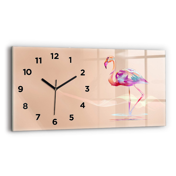 Glass wall clock rectangular Flamingo illustration