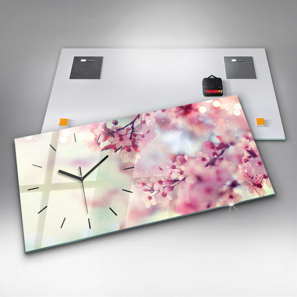 Glass wall clock rectangular Spring flowers