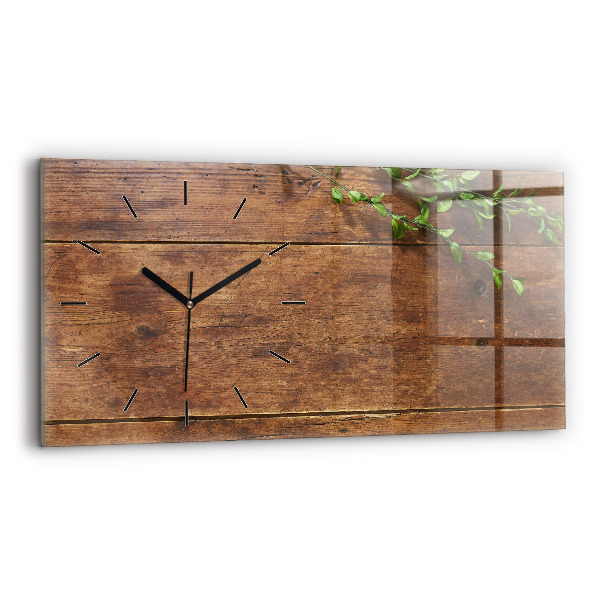 Glass wall clock rectangular Rustic Wood