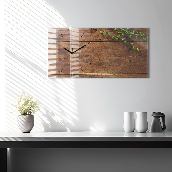 Glass wall clock rectangular Rustic Wood