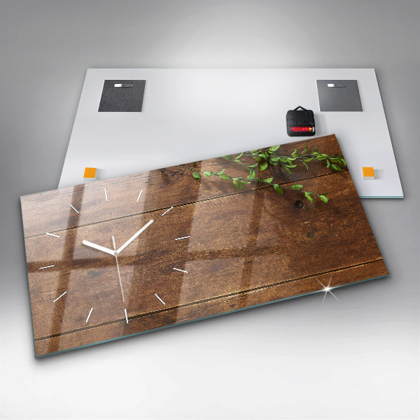 Glass wall clock rectangular Rustic Wood