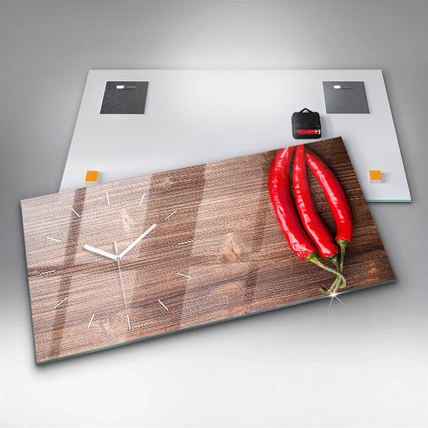 Glass wall clock rectangular Peppers