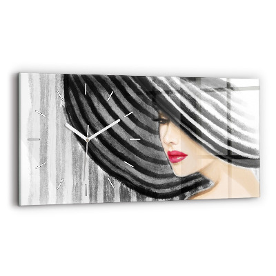 Glass wall clock rectangular Woman in Black and White