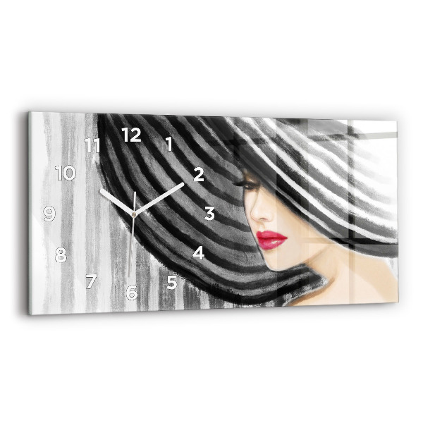 Glass wall clock rectangular Woman in Black and White