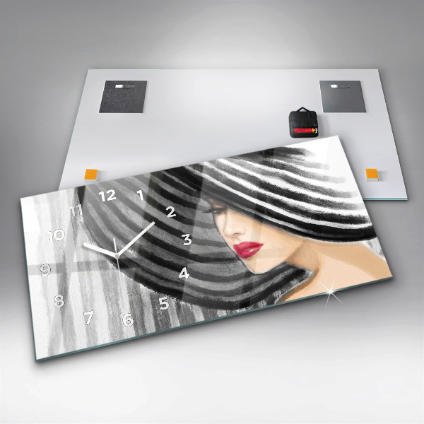 Glass wall clock rectangular Woman in Black and White