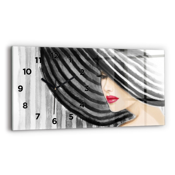 Glass wall clock rectangular Woman in Black and White