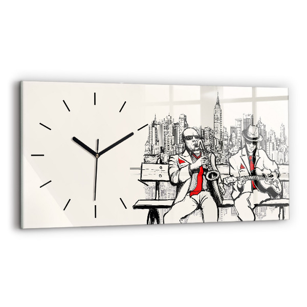 Glass wall clock rectangular Jazz in New York