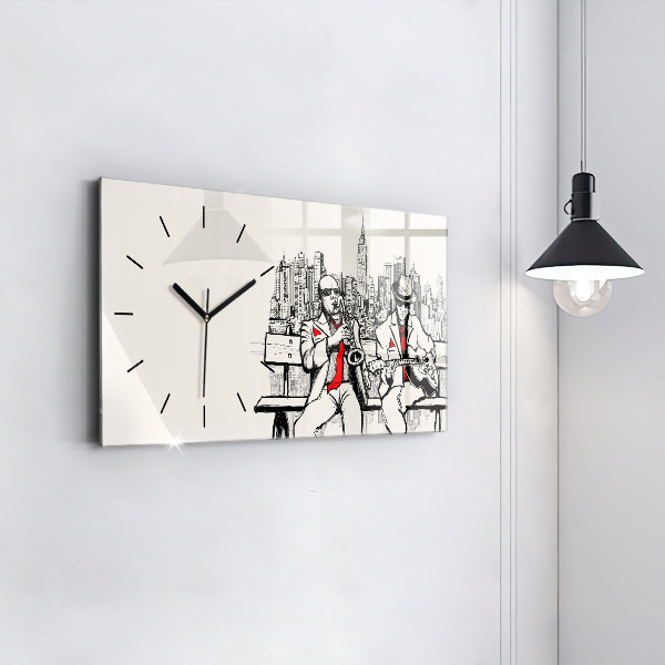 Glass wall clock rectangular Jazz in New York