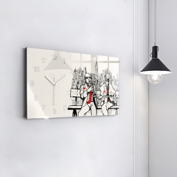 Glass wall clock rectangular Jazz in New York