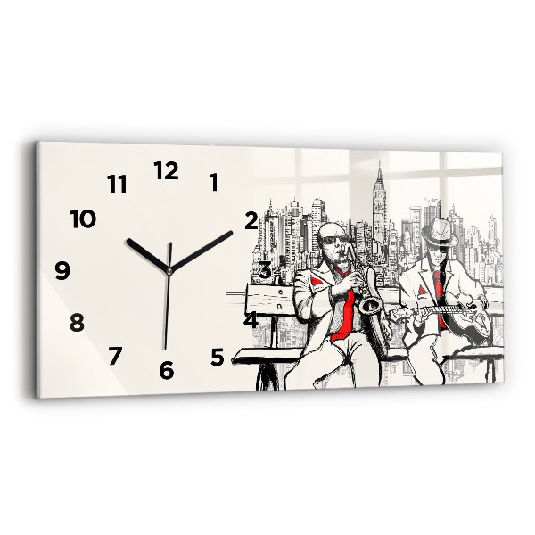 Glass wall clock rectangular Jazz in New York