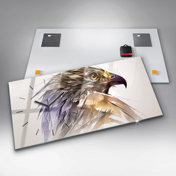 Glass wall clock rectangular Bird of Predation