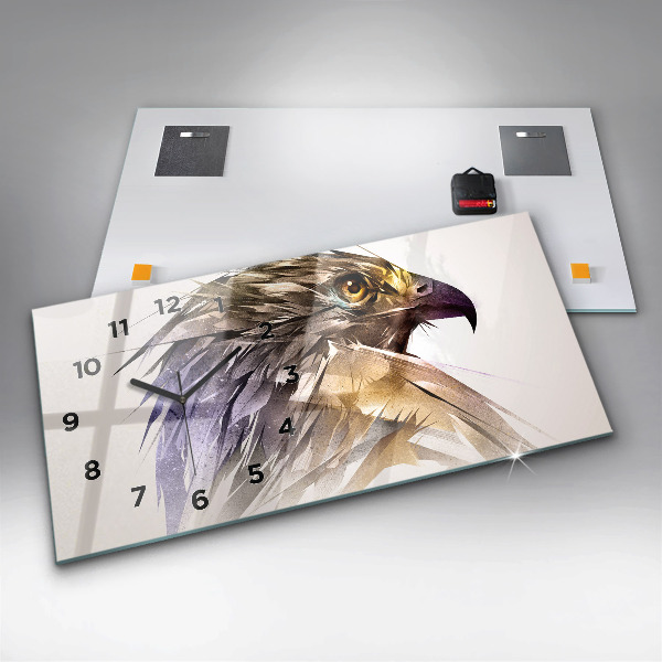 Glass wall clock rectangular Bird of Predation