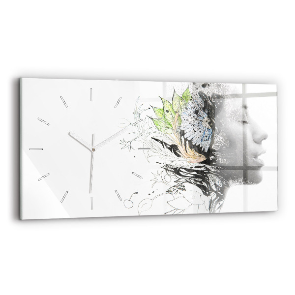 Glass wall clock rectangular Abstract woman's face