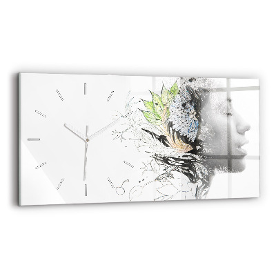 Glass wall clock rectangular Abstract woman's face