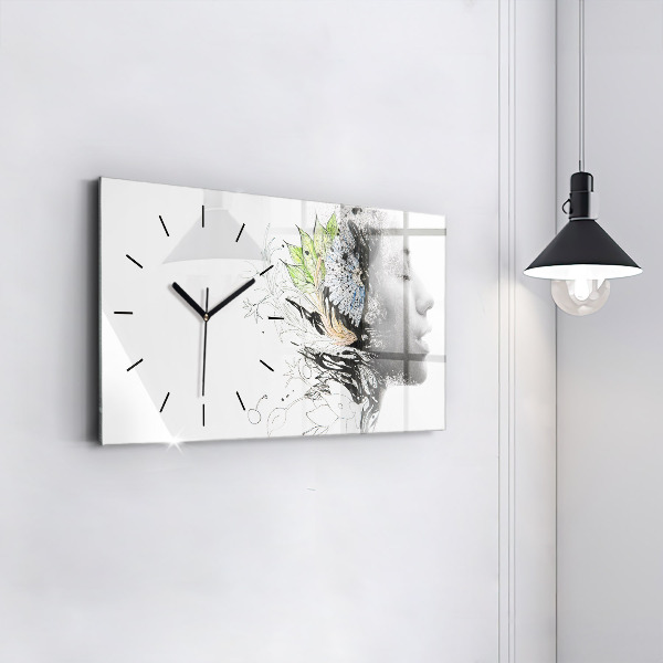 Glass wall clock rectangular Abstract woman's face