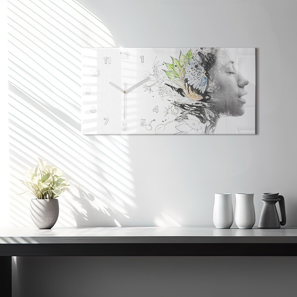 Glass wall clock rectangular Abstract woman's face