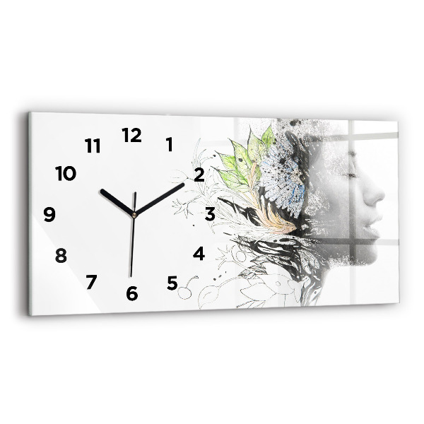 Glass wall clock rectangular Abstract woman's face